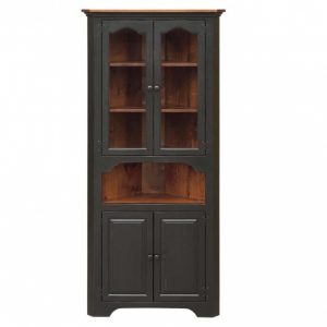 Large Black Corner Cabinet with Cherry Finish