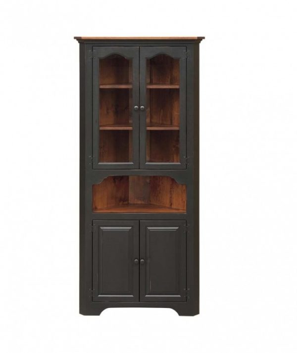 Large Black Corner Cabinet with Cherry Finish