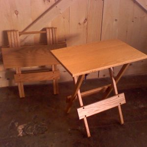 Two Wood Folding Tables, One Folded and One Unfolded