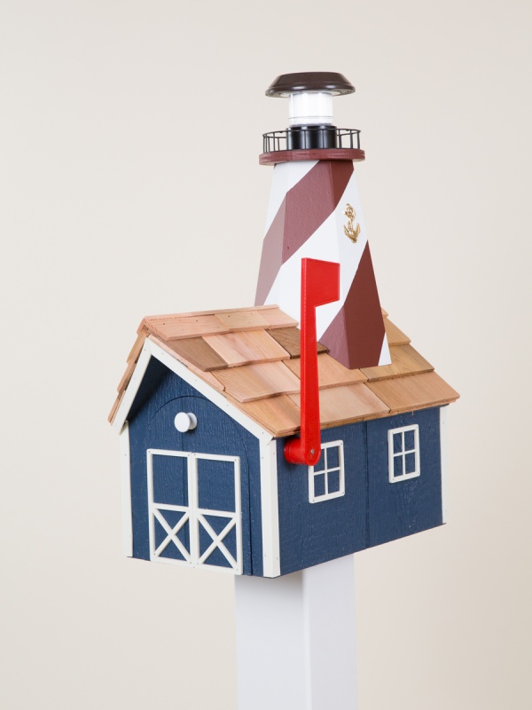 red, white & blue lighthouse mailbox