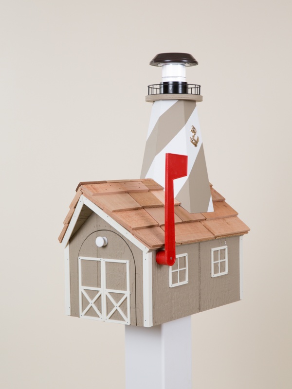 lighthouse mailbox clay with white trim