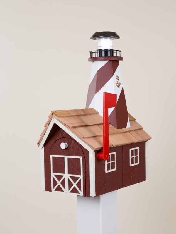 lighthouse mailbox red with white trim