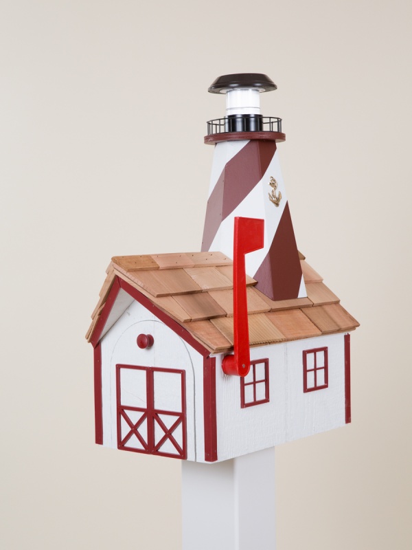 lighthouse mailbox white with red trim