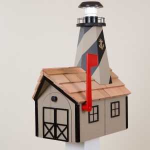 Lighthouse Mailbox with Solar Light - Clay with Black Trim