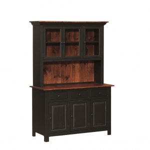 Pine wood Wormy Maple top Black and Cherry Finish Hutch with Glass Doors