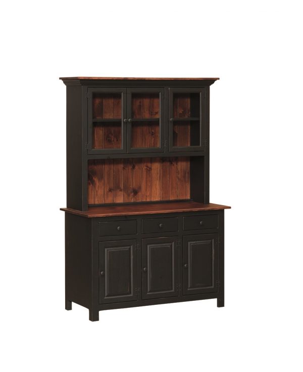 Pine wood Wormy Maple top Black and Cherry Finish Hutch with Glass Doors