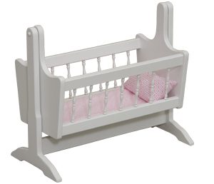 Painted White Maple Swinging Doll Cradle