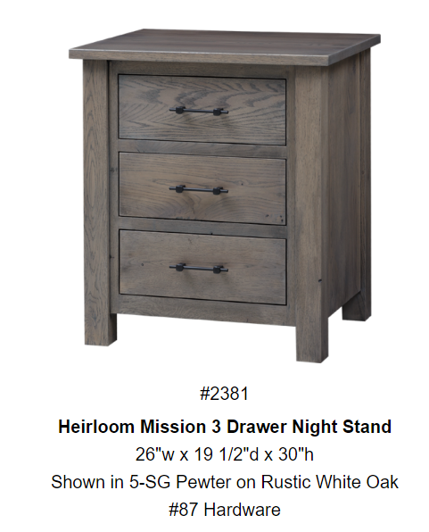 Heirloom Mission 3 Drawer Night Stand