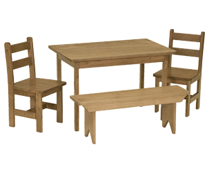 Maple Wood Childs Table with 2 Chairs and Bench