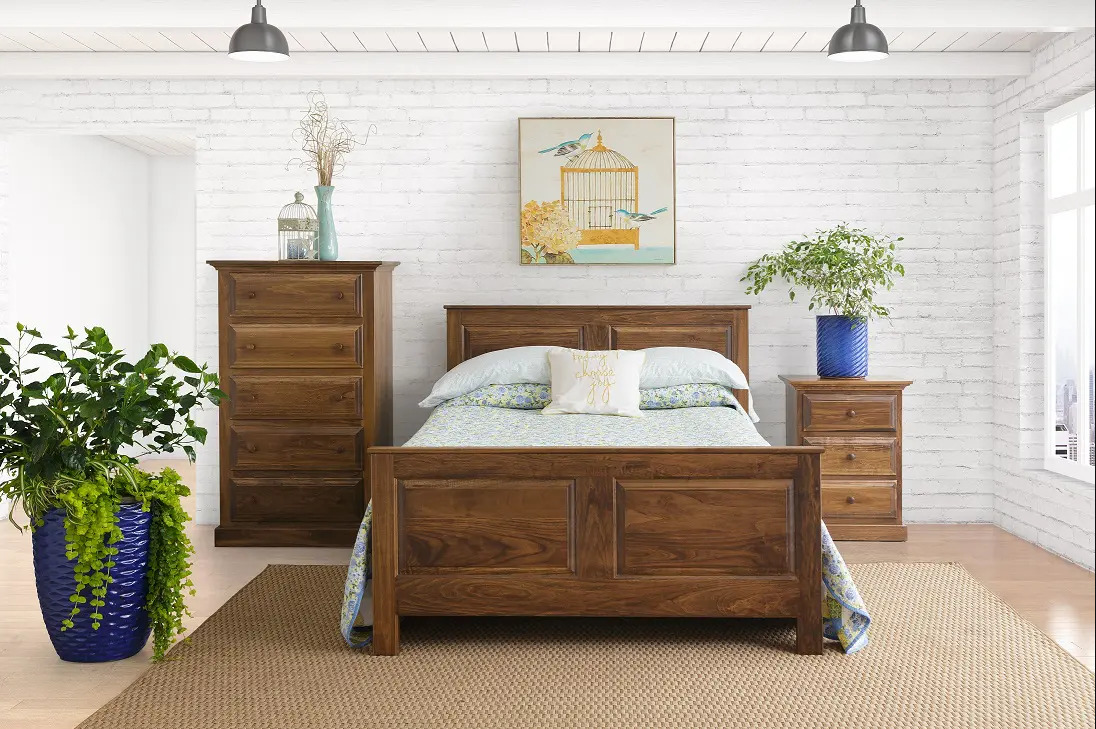 Three-piece wooden bedroom set with walnut finish