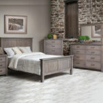 A light grey matching bedroom set