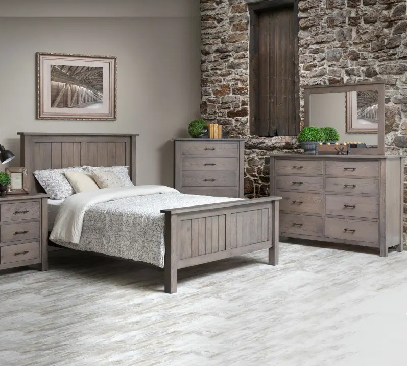A light grey matching bedroom set