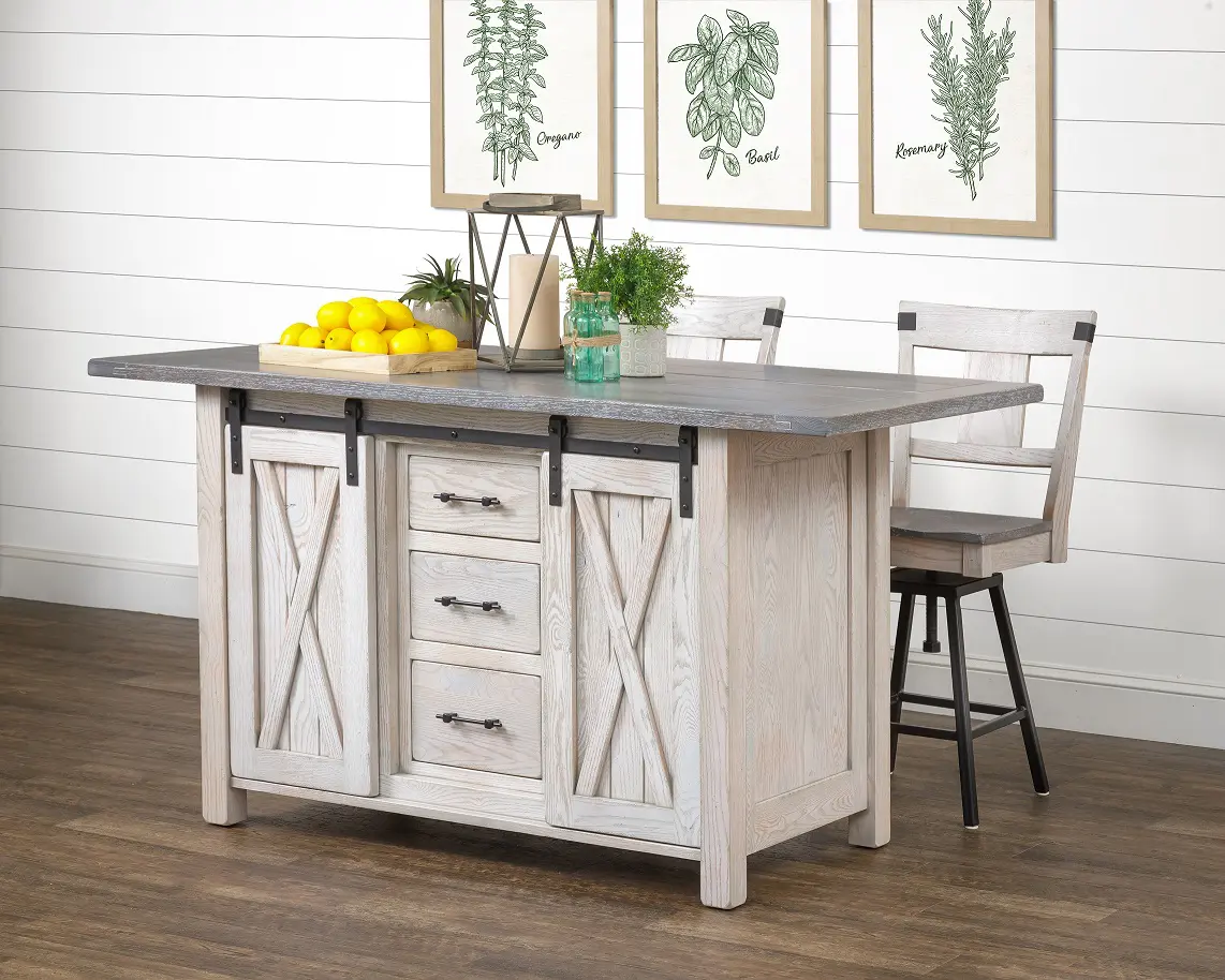 Our Lahoma Kitchen island with sliding barn doors